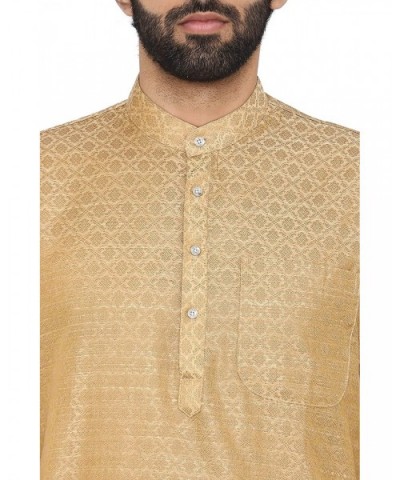 Men's Banarsi Art Silk Tailored Fit Festive and Casual Kurta Chudidar Pajama Pyjama - 6 Colors - Beige - CC18ZZ44K6D $69.29 S...