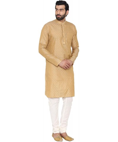 Men's Banarsi Art Silk Tailored Fit Festive and Casual Kurta Chudidar Pajama Pyjama - 6 Colors - Beige - CC18ZZ44K6D $69.29 S...