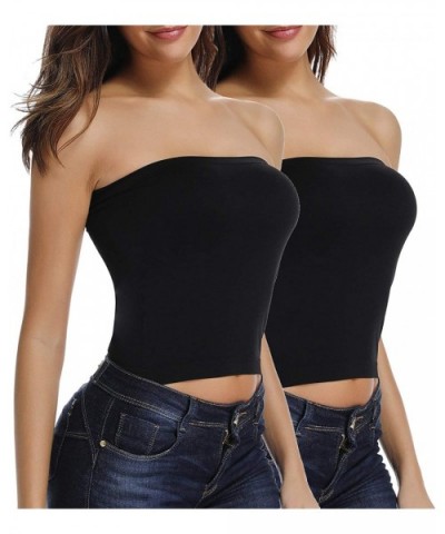 Strapless Tube Tops for Women- Stretchy Bandeau Tube Top Sexy Crop Top - Black-2 Pack - CI18UUSDDLG $34.59 Camisoles & Tanks