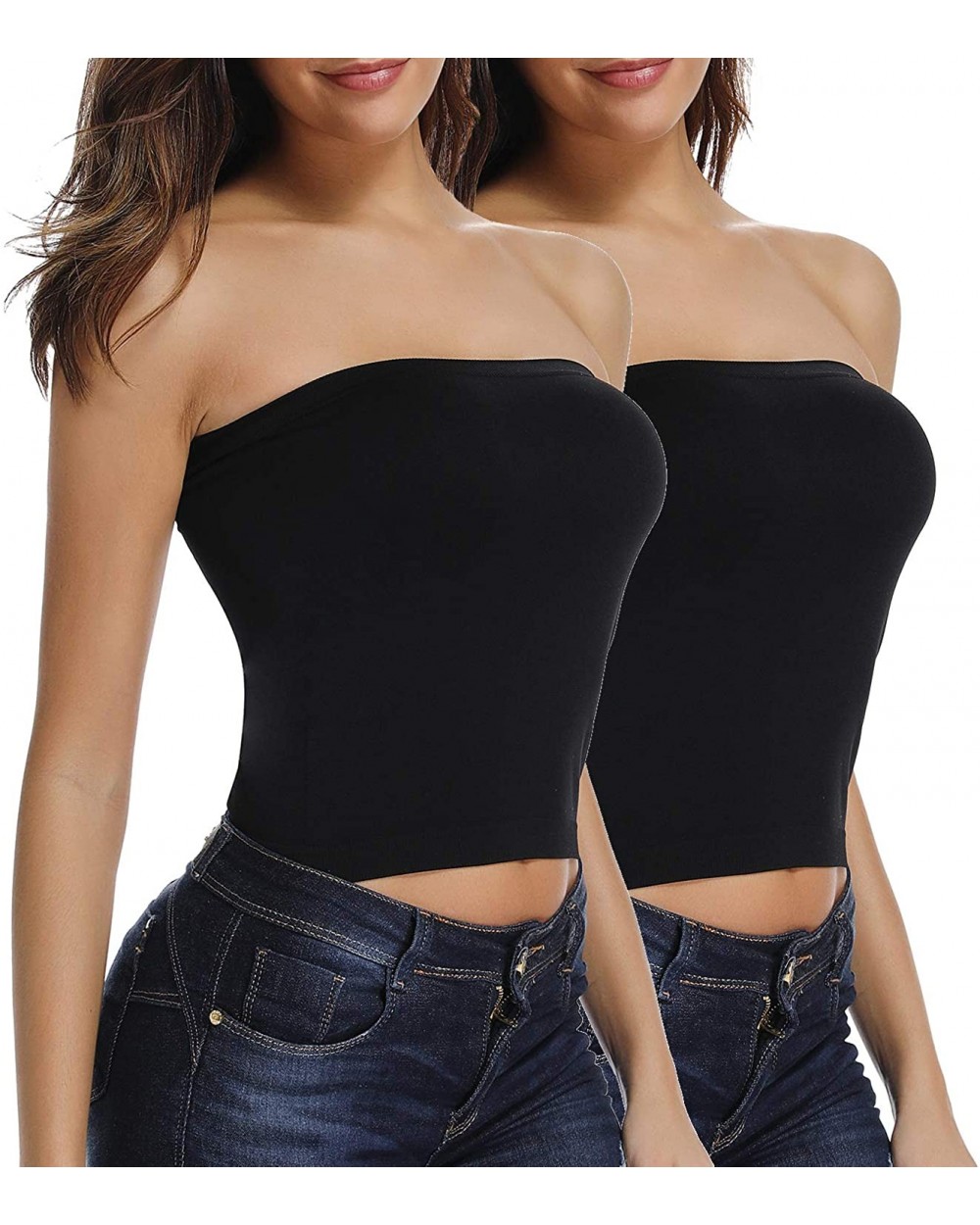 Strapless Tube Tops for Women- Stretchy Bandeau Tube Top Sexy Crop Top - Black-2 Pack - CI18UUSDDLG $34.59 Camisoles & Tanks