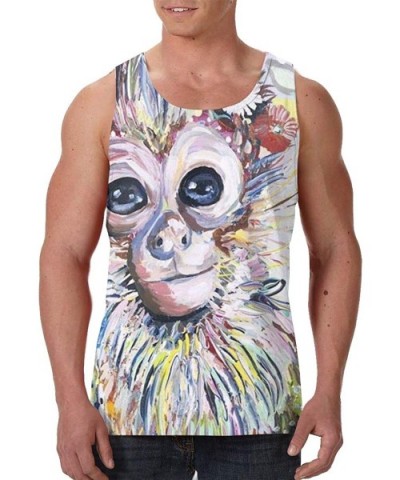 Men's Soft Tank Tops Novelty 3D Printed Gym Workout Athletic Undershirt - Colorful Animal Monkey Floral - CT19DSKR952 $31.97 ...