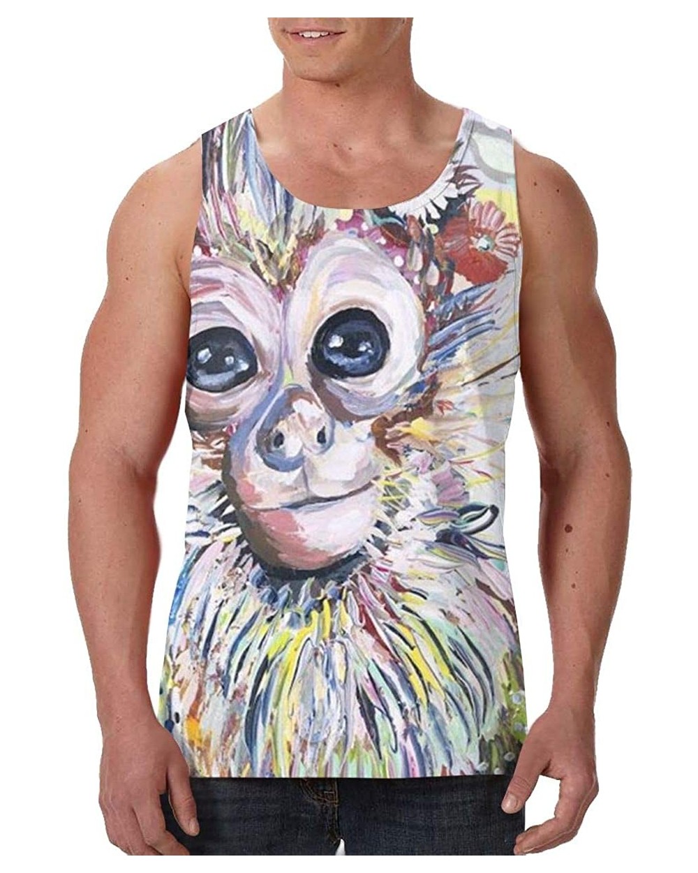 Men's Soft Tank Tops Novelty 3D Printed Gym Workout Athletic Undershirt - Colorful Animal Monkey Floral - CT19DSKR952 $31.97 ...