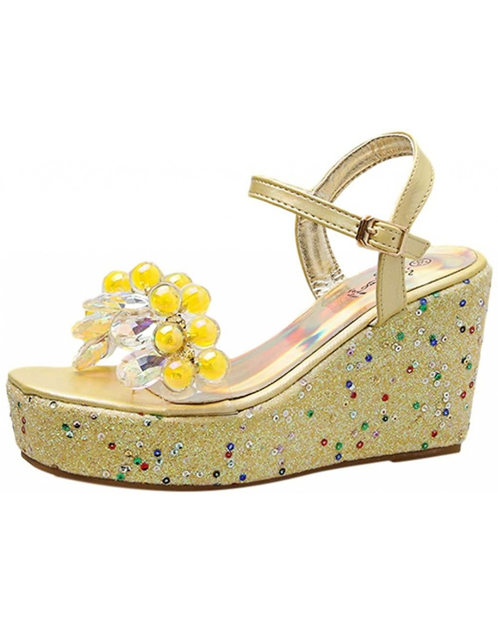 Women's Printed Platform Wedges Cute Printing Rhinestone Open Toe Ankle Buckle Sandals - Yellow - C6196IQ32EZ $58.27 Baby Dol...