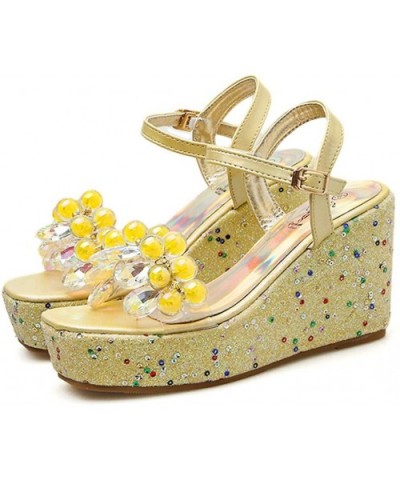 Women's Printed Platform Wedges Cute Printing Rhinestone Open Toe Ankle Buckle Sandals - Yellow - C6196IQ32EZ $58.27 Baby Dol...