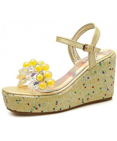 Women's Printed Platform Wedges Cute Printing Rhinestone Open Toe Ankle Buckle Sandals - Yellow - C6196IQ32EZ $58.27 Baby Dol...