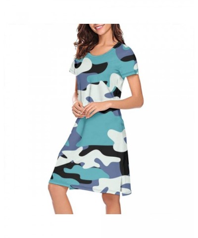 Women's Multicam Camouflage Camo Blue Short Sleeve Nightgown Soft Sleeping Shirts Loungewear Nightshirts - CQ190ZW0EG9 $46.05...