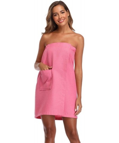 Women's Waffle Bath Towel Warp Terry Shower Spa Robe with Adjustable Closure - Rose - CG1934THIQ6 $21.77 Robes