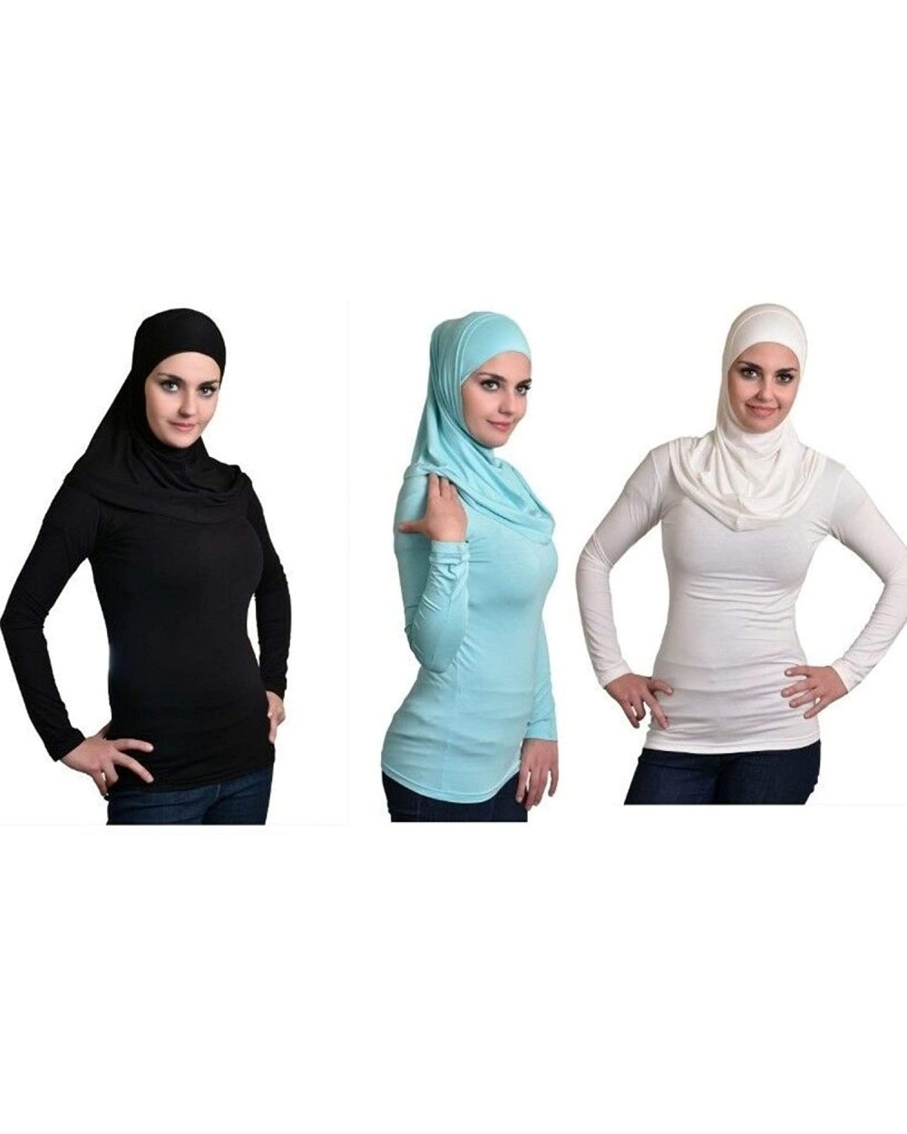 Undershirt Solid Color Long Sleeve Round top T-Shirt Muslim Undershirt - White - CW18O7NUZWR $19.77 Undershirts