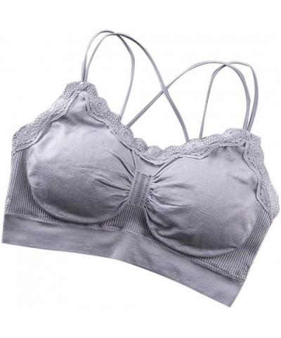 Women Lace Trim Push-up Sporting Bra Full Cup Wire Free Removable Pad Sports Bras - Grey - CB199MZWQE7 $44.79 Bras