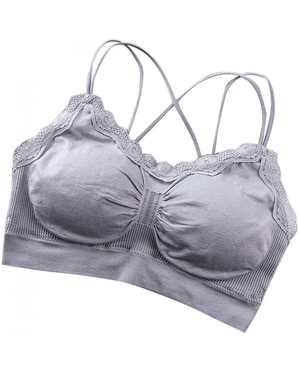 Women Lace Trim Push-up Sporting Bra Full Cup Wire Free Removable Pad Sports Bras - Grey - CB199MZWQE7 $44.79 Bras