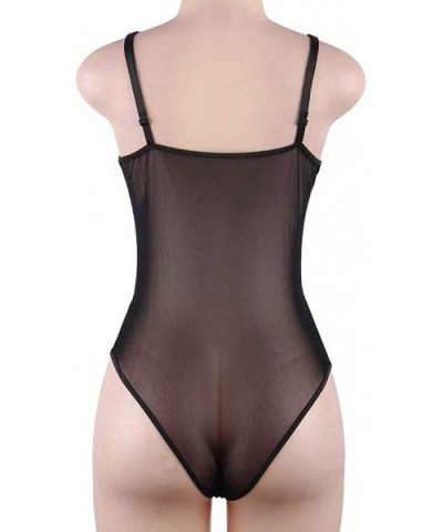 Women's Lace Strappy Teddy Bodysuit Lingerie Set - Black - CM19D0YE2SO $26.98 Baby Dolls & Chemises