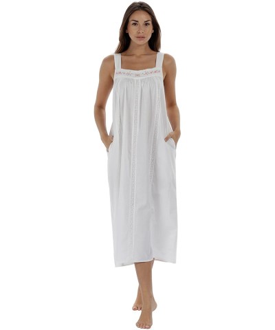 Nightgown 100% Cotton Sleeveless + Pockets Meghan - White - CT18DWIDHG7 $73.21 Nightgowns & Sleepshirts