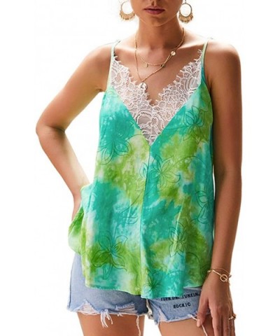 Womens Summer V Neck Lace Trim Camisole Casual Loose Tie-Dye Tank Top - Green - C919DDC78EA $24.53 Camisoles & Tanks