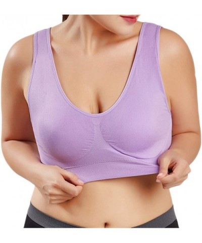 Women Pure Color Plus Size Ultra-Thin Large Bra Sports Bra Full Bra Cup Tops - Q-purple - CT195I9SC5X $23.35 Accessories