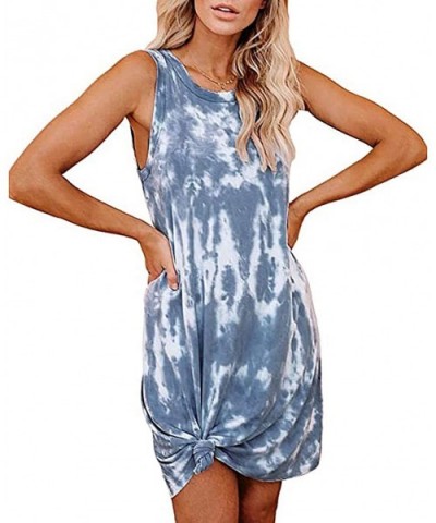 2020 New Women's Tie-Dying Print Tank Dress Fashion Sleeveless Swing Loose Comfy Casual Tee Dress - [007]navy - CK199UM62G7 $...