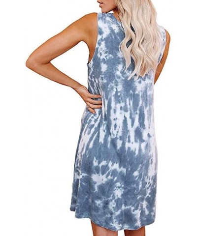 2020 New Women's Tie-Dying Print Tank Dress Fashion Sleeveless Swing Loose Comfy Casual Tee Dress - [007]navy - CK199UM62G7 $...