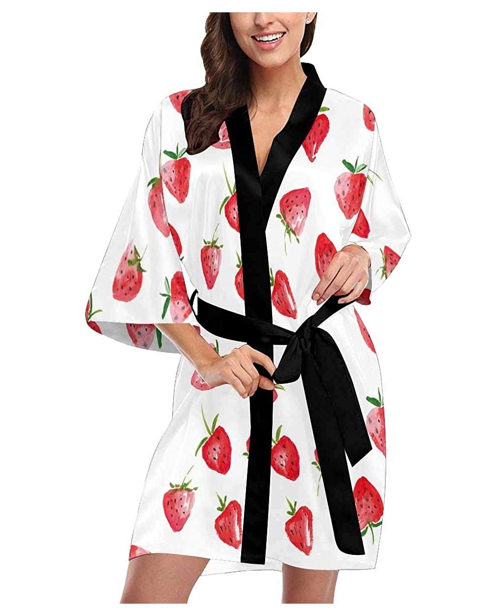 Custom Watercolor Strawberries Women Kimono Robes Beach Cover Up for Parties Wedding (XS-2XL) - Multi 1 - CO194TE2MC7 $79.64 ...