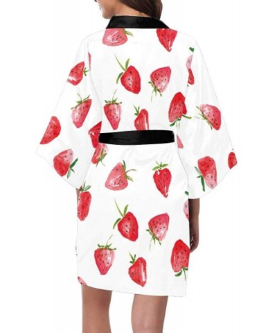 Custom Watercolor Strawberries Women Kimono Robes Beach Cover Up for Parties Wedding (XS-2XL) - Multi 1 - CO194TE2MC7 $79.64 ...