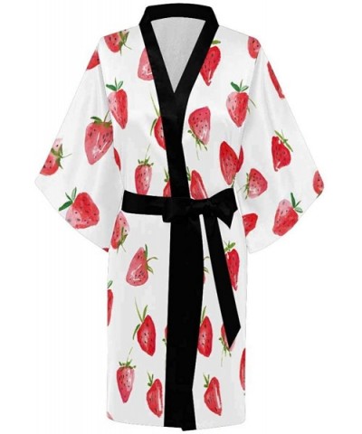 Custom Watercolor Strawberries Women Kimono Robes Beach Cover Up for Parties Wedding (XS-2XL) - Multi 1 - CO194TE2MC7 $79.64 ...