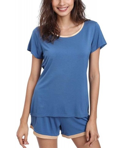 Womens Pajama Shorts Set Soft Pjs Scoop Neck Sleepwear - Prussian Blue - CG18588H5MU $52.73 Sets