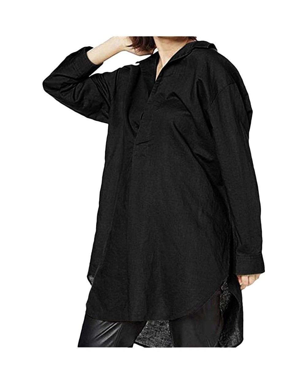 Women Plus Size Casual Solid Blouse V-Neck Loose Shirt Button Long Sleeve Tops - Black - CA18AI9Z0AE $18.76 Garters & Garter ...