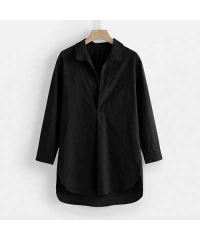 Women Plus Size Casual Solid Blouse V-Neck Loose Shirt Button Long Sleeve Tops - Black - CA18AI9Z0AE $18.76 Garters & Garter ...