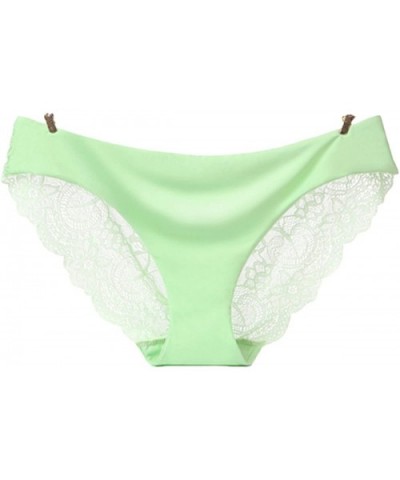 Lace Sexy Ladies Panties Pure Color Ice Silk One-Piece Seamless Underwear Cotton Low Waist Briefs - Green - CK18GWLNWD7 $13.3...