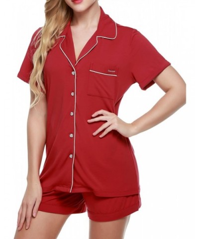 Pajamas Set Short Sleeve Sleepwear Womens Button Down Nightwear Soft Pj Lounge Sets XS-XXL - Red - CR12F82XC51 $51.34 Sets