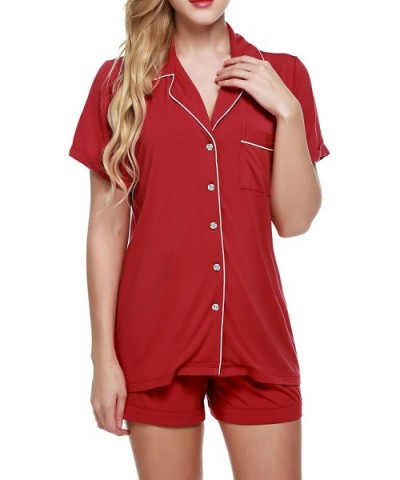 Pajamas Set Short Sleeve Sleepwear Womens Button Down Nightwear Soft Pj Lounge Sets XS-XXL - Red - CR12F82XC51 $51.34 Sets