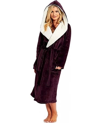 Robes for Women Plus Size Gown Soft Plush Bath Hooded Robe Long Sleeve Housecoat Loungewear Bathrobe - Red - CJ19397YIGO $37....