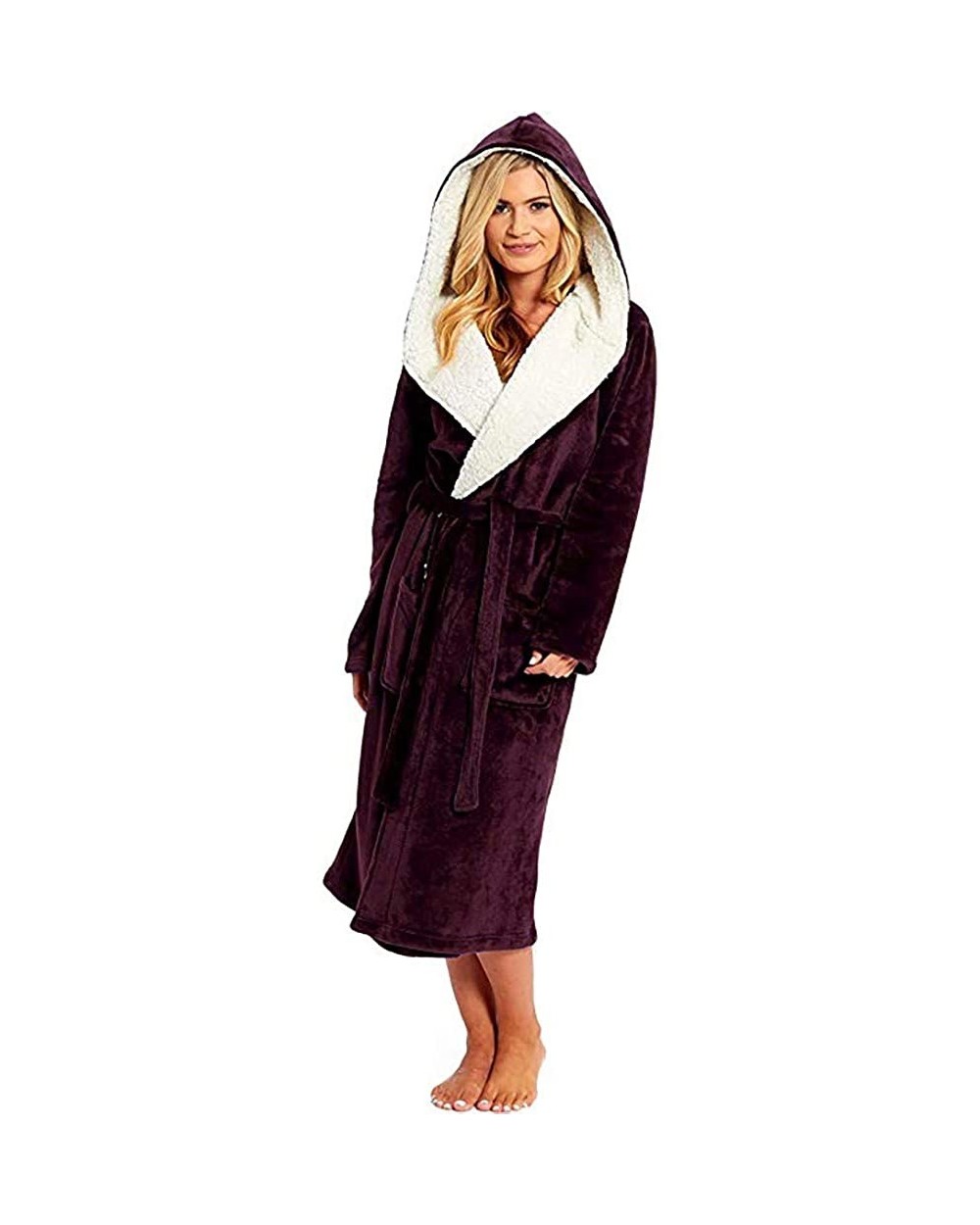 Robes for Women Plus Size Gown Soft Plush Bath Hooded Robe Long Sleeve Housecoat Loungewear Bathrobe - Red - CJ19397YIGO $37....