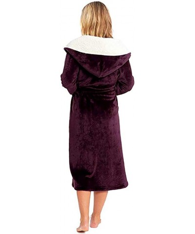 Robes for Women Plus Size Gown Soft Plush Bath Hooded Robe Long Sleeve Housecoat Loungewear Bathrobe - Red - CJ19397YIGO $37....