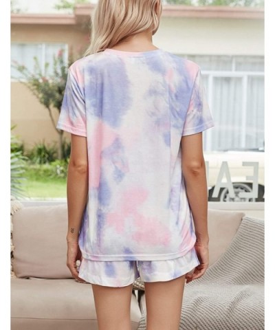 Women's Pajamas Short Sets Tie Dye Short Sleeve Top Elastic Waist Shorts Sleepwear Loungewear Nightgown - Purple - C019DAHNYA...