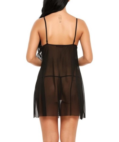 Women Lingerie Lace Babydoll V Neck Sleepwear Strap Chemise - Black - C7184T3HG9D $19.74 Baby Dolls & Chemises