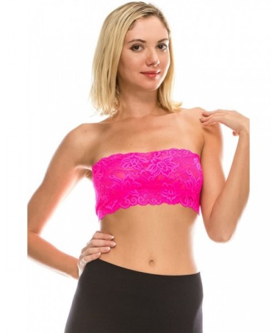 Seamless Lace Reversible Bandeau Tube Top (Made Love in the USA) - Neon Fuschia - C418C5OHZSO $14.59 Camisoles & Tanks