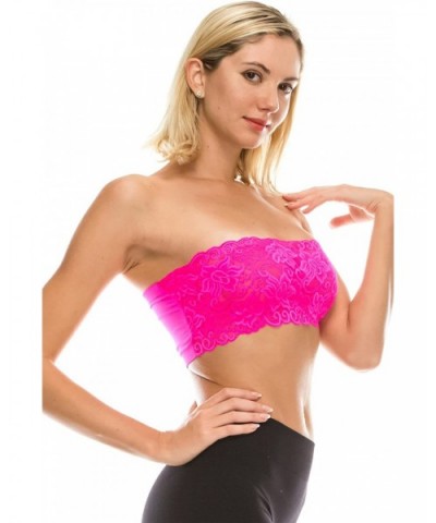 Seamless Lace Reversible Bandeau Tube Top (Made Love in the USA) - Neon Fuschia - C418C5OHZSO $14.59 Camisoles & Tanks