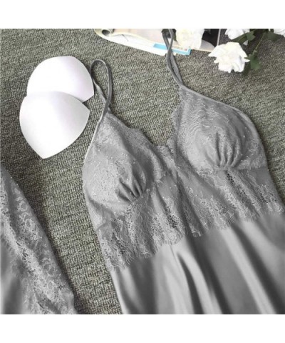 Women Silky Robe Set Sexy Satin Kimono Bathrobe Camisole Nightdress Sleepwear - Gray - CG193Z3E3GC $25.88 Robes