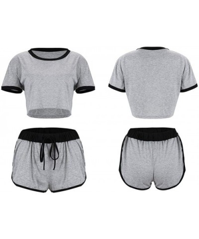 Women's Pajama Set Solid Color Short Sleeve Tee & Drawstring Shorts Pjs Sets 2PC Summer Casual Pajama Set - Grey - CU19DI5405...