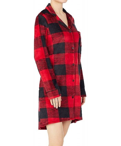 Stretch Velour Sleepshirt - Garnet Plaid - CK18RI7MDIU $34.43 Nightgowns & Sleepshirts