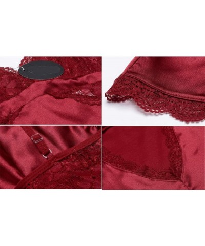 Women's Lace Trim Satin Charmeuse Camisole and Tap Panty Set - Dark Red - CT18CLW7WN8 $52.81 Sets