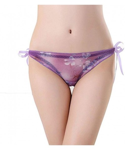 Lace Sheer Panties Bow Tie Adjustable Panties Control Lingerie Underwear Briefs - Purple - CP18WZY3RS0 $12.43 Panties