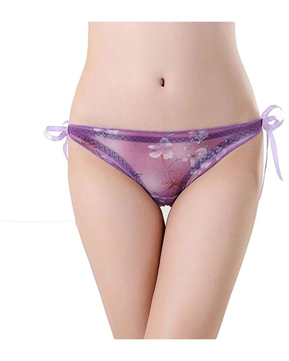 Lace Sheer Panties Bow Tie Adjustable Panties Control Lingerie Underwear Briefs - Purple - CP18WZY3RS0 $12.43 Panties