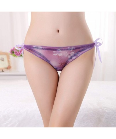 Lace Sheer Panties Bow Tie Adjustable Panties Control Lingerie Underwear Briefs - Purple - CP18WZY3RS0 $12.43 Panties