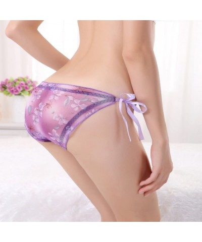 Lace Sheer Panties Bow Tie Adjustable Panties Control Lingerie Underwear Briefs - Purple - CP18WZY3RS0 $12.43 Panties