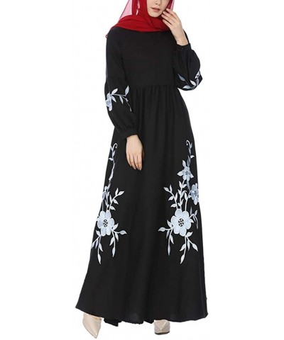 Women's Muslim Dress Beaded Long Sleeve Loose Robe Dubai Abaya Dress Turkish Traditional Arab Islamic Jilbab Kaftan - 47 Blac...