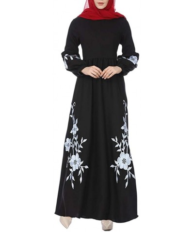 Women's Muslim Dress Beaded Long Sleeve Loose Robe Dubai Abaya Dress Turkish Traditional Arab Islamic Jilbab Kaftan - 47 Blac...