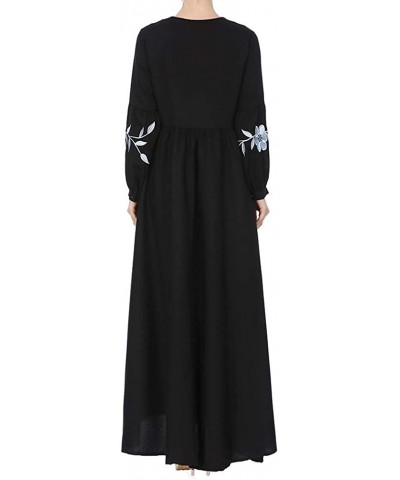 Women's Muslim Dress Beaded Long Sleeve Loose Robe Dubai Abaya Dress Turkish Traditional Arab Islamic Jilbab Kaftan - 47 Blac...