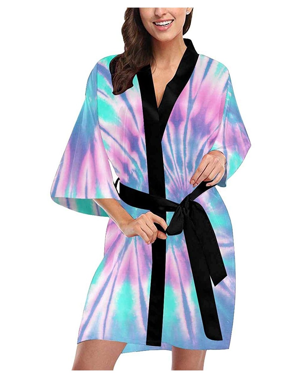 Custom Tie Dye Swirl Women Kimono Robes Beach Cover Up for Parties Wedding (XS-2XL) - Multi 2 - C3194ULAC9S $80.42 Robes