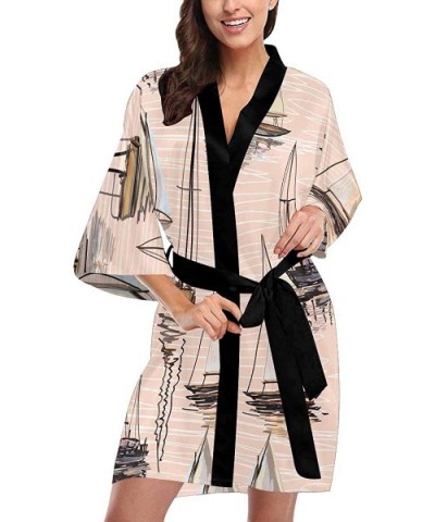 Custom Tropical Sailboat Silhouettes Women Kimono Robes Beach Cover Up for Parties Wedding (XS-2XL) - Multi 1 - CH190Z8KONX $...