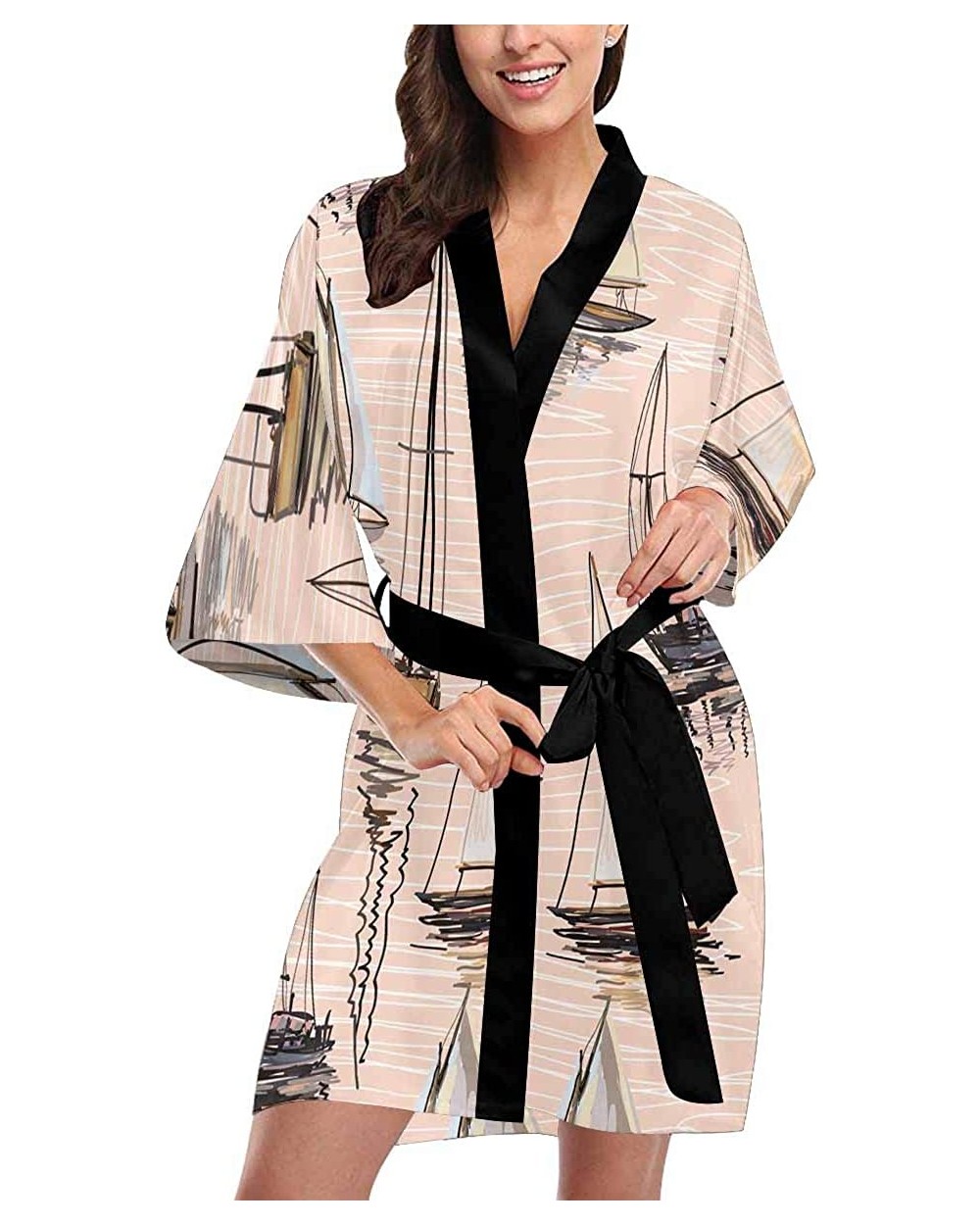 Custom Tropical Sailboat Silhouettes Women Kimono Robes Beach Cover Up for Parties Wedding (XS-2XL) - Multi 1 - CH190Z8KONX $...